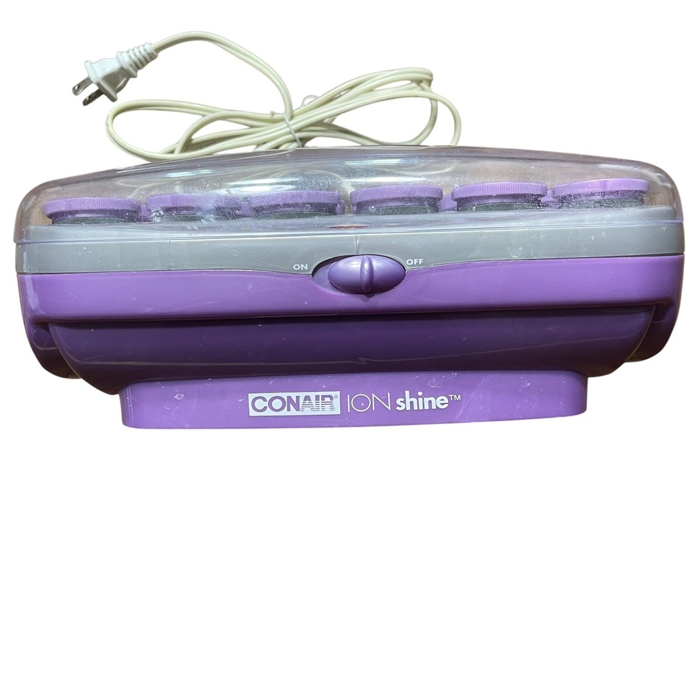 Conair Ion Shine Hot Rollers 12 Curlers Jumbo Flocked + Clips Tested- WORKS!